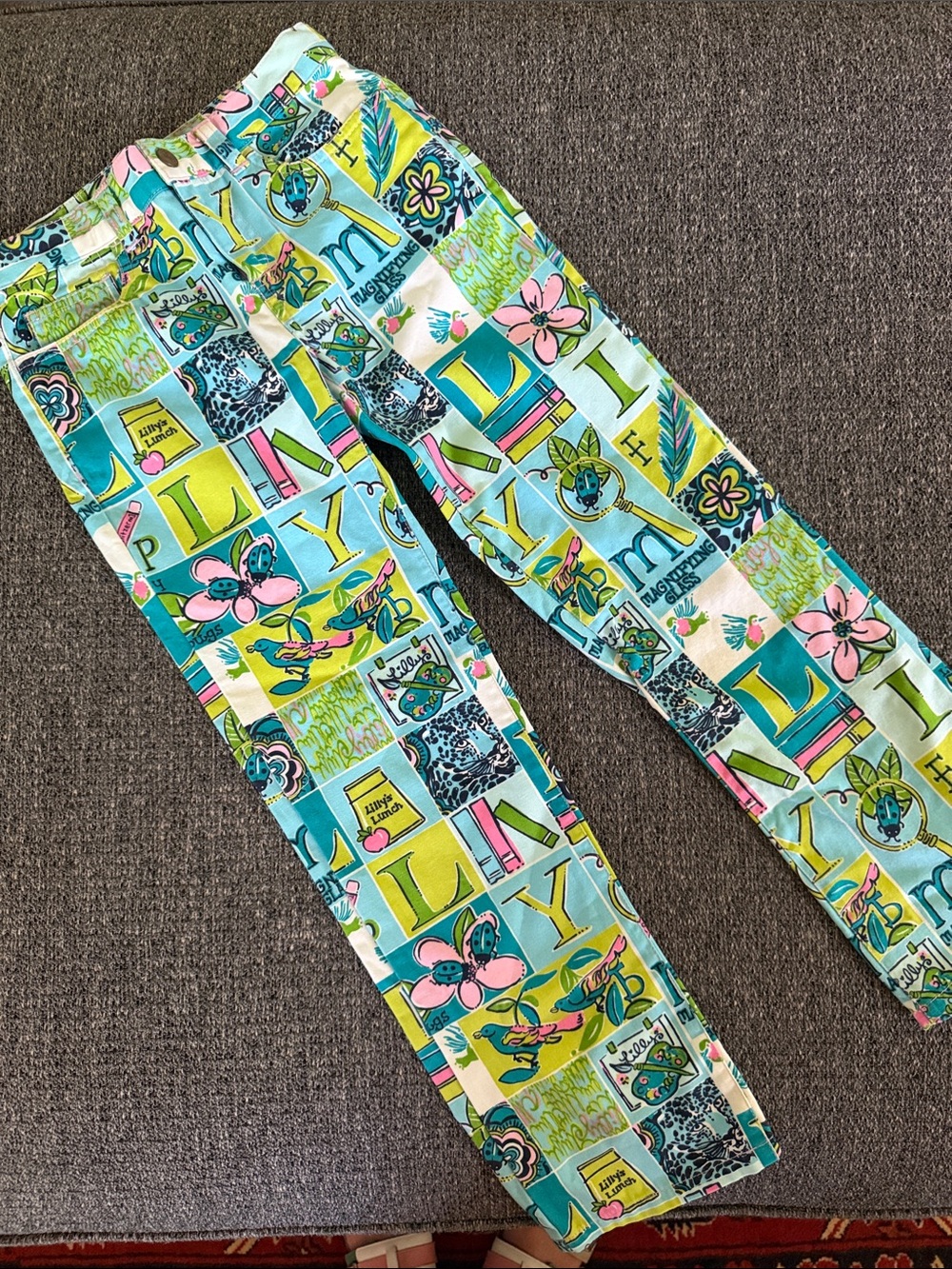 Lilly Pulitzer Kids Patchwork Print Pants in Teal, Pink & Yellow size 8